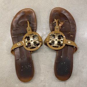 Tory Burch Miller Patent Leather Sandal 8 Nude Tan